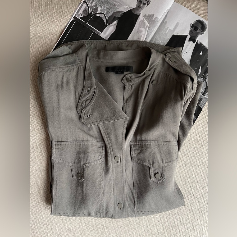 Alexander Wang 100% Silk Button Up Shirt / Tunic In Army /Olive Green Size 10 - Picture 16 of 16